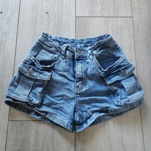 Casual Blue Denim Cargo Shorts for Women